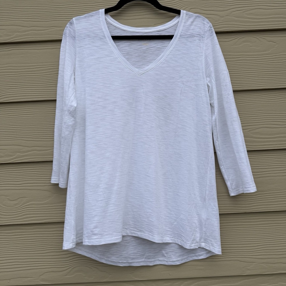 Lilly Pulitzer White V Neck 3/4 Sleeve Tunic‎ Top Slub Knit Shirt Womens Small